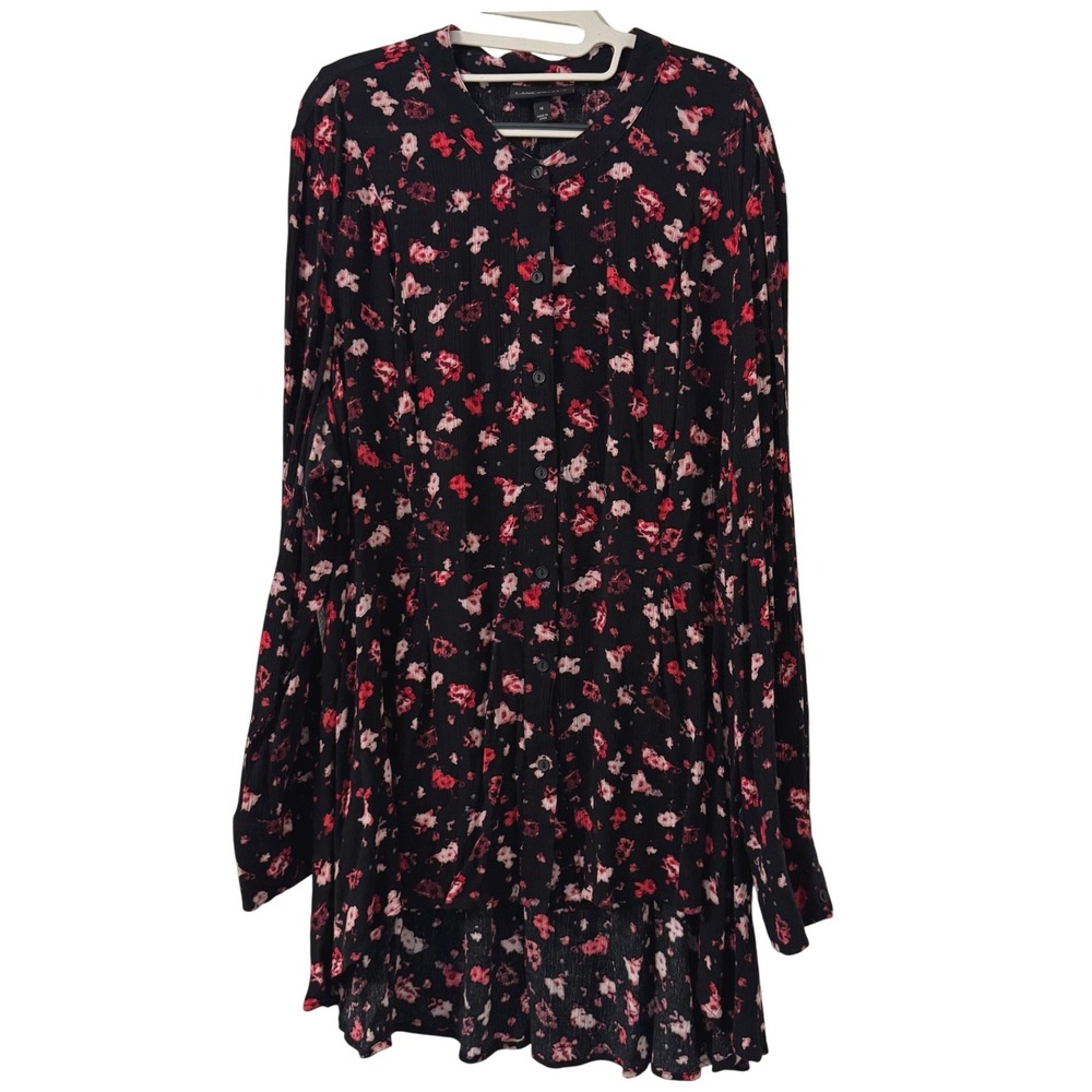 Lane Bryant Tunic Dress Sz 18 Black Floral Long Sleeve Peasant Fairy Whimsigoth